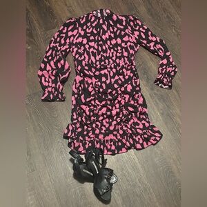 SHEIN Black and Pink Animal Print Midi Dress